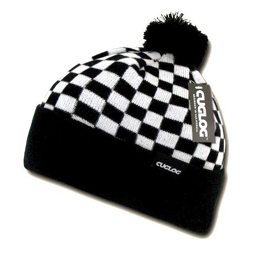 Wide Cuff, Knit Checker Beanie