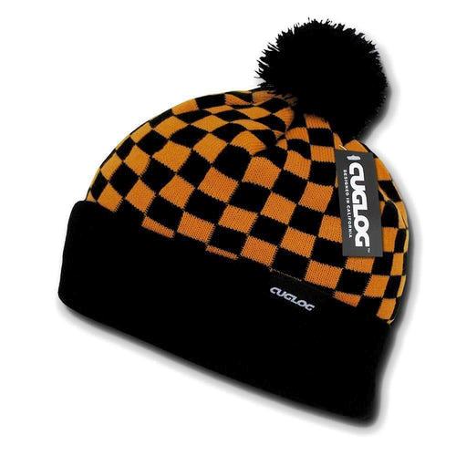 Wide Cuff, Knit Checker Beanie